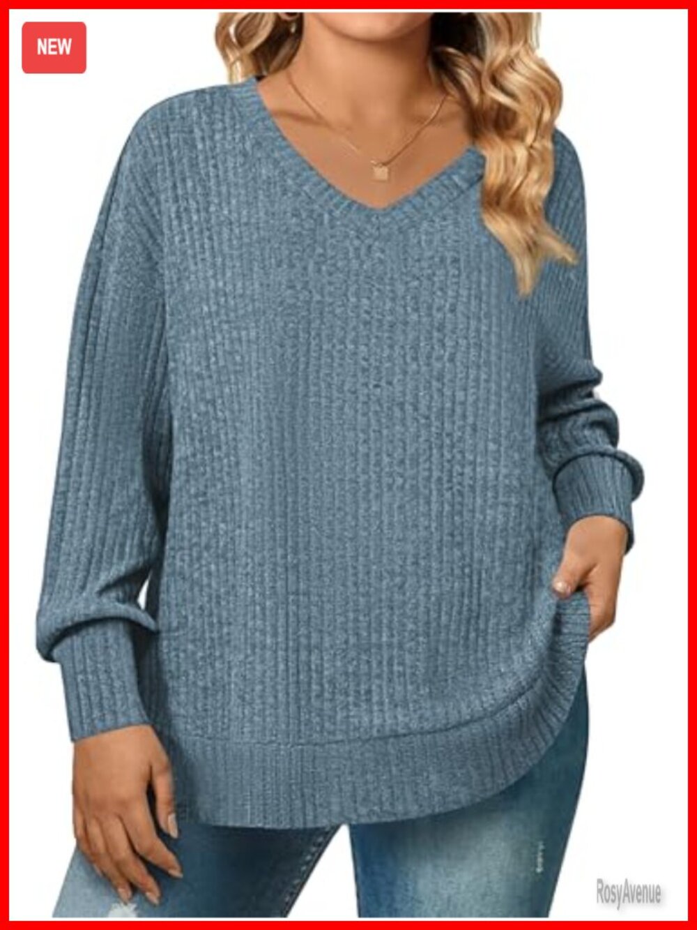Plus Size Long Sleeve V Neck Tunic Sweater Loose Fit Lightweight Casual Top